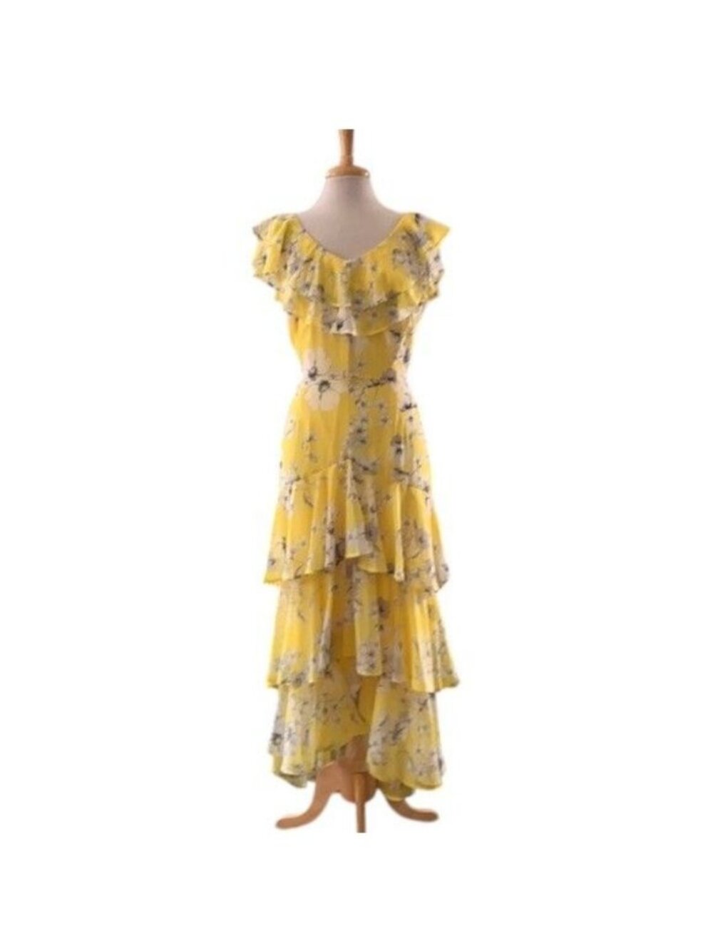Shelby & Palmer Yellow Floral Tiered Maxi Dress Size 6